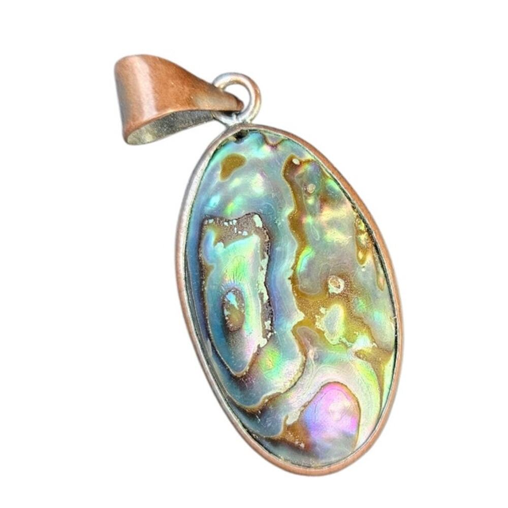 Abalone Shell Pendant  Oval Paua Shell Iridescent Beach Jewelry
